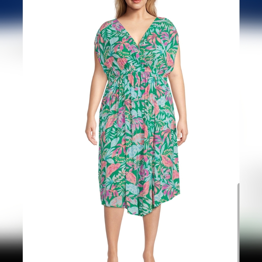 2x Plus Size Tropical Orchid Summer Dress Women's